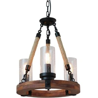 wooden hemp rope chandelier retro farmhouse style chandelier retro round lamp 3 lamps with glass lampshade