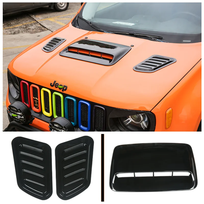 

High Quality ABS Black Front Bumper Engine Hood Vent Cover Air Inlet Decorative For Jeep Renegade 2016-2022+