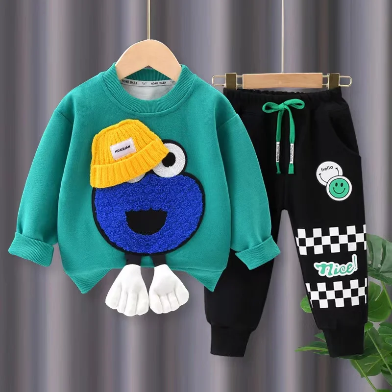 

Children's Fashion 2PCS New Spring Autumn Cartoon Hoodie T Shirt+Plaid Pants Cotton For Baby Boys Clothes Set Kids Casual Outfit