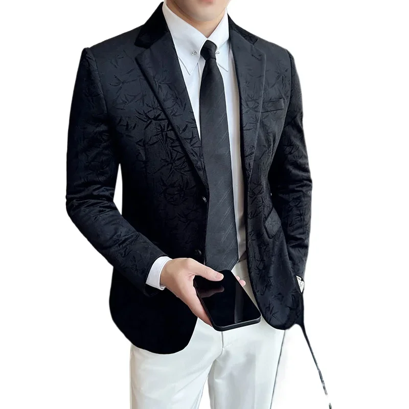 2024 новые черные пиджаки с имитацией уксуса для мужчин элегантный стильный