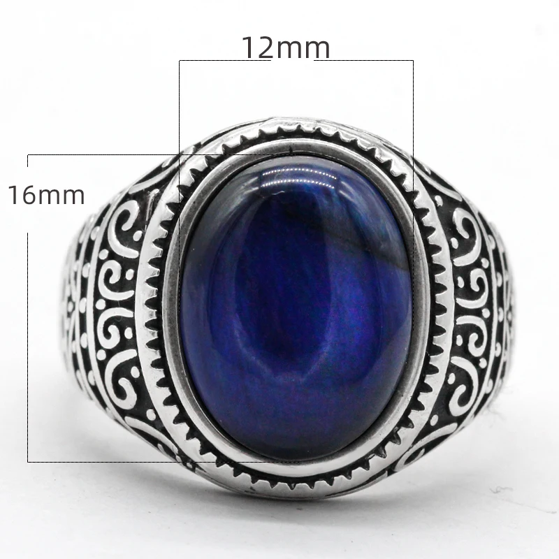 Мужское кольцо из серебра 925 пробы с натуральным тигровым глазом серебряное