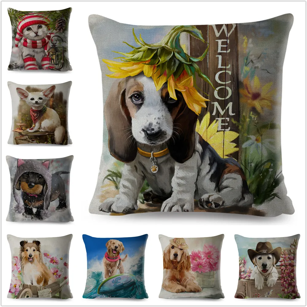 

Cute Dog Cushion Cover Pillowcase Sofa Home Car cojines decorativos para sofá Pet Animal Pillow Cover 45x45cm クッション・カバー ramadan