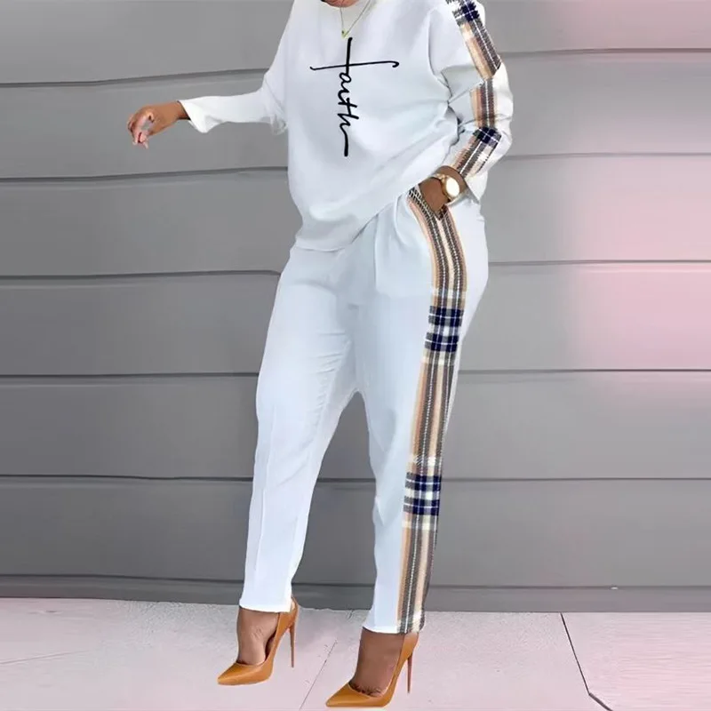

2023 Autumn New Fashion Printed Two Piece Set For Women Long Sleeve T Shirt Poacket Pant Sets Lady Casual Commuting Style Suits