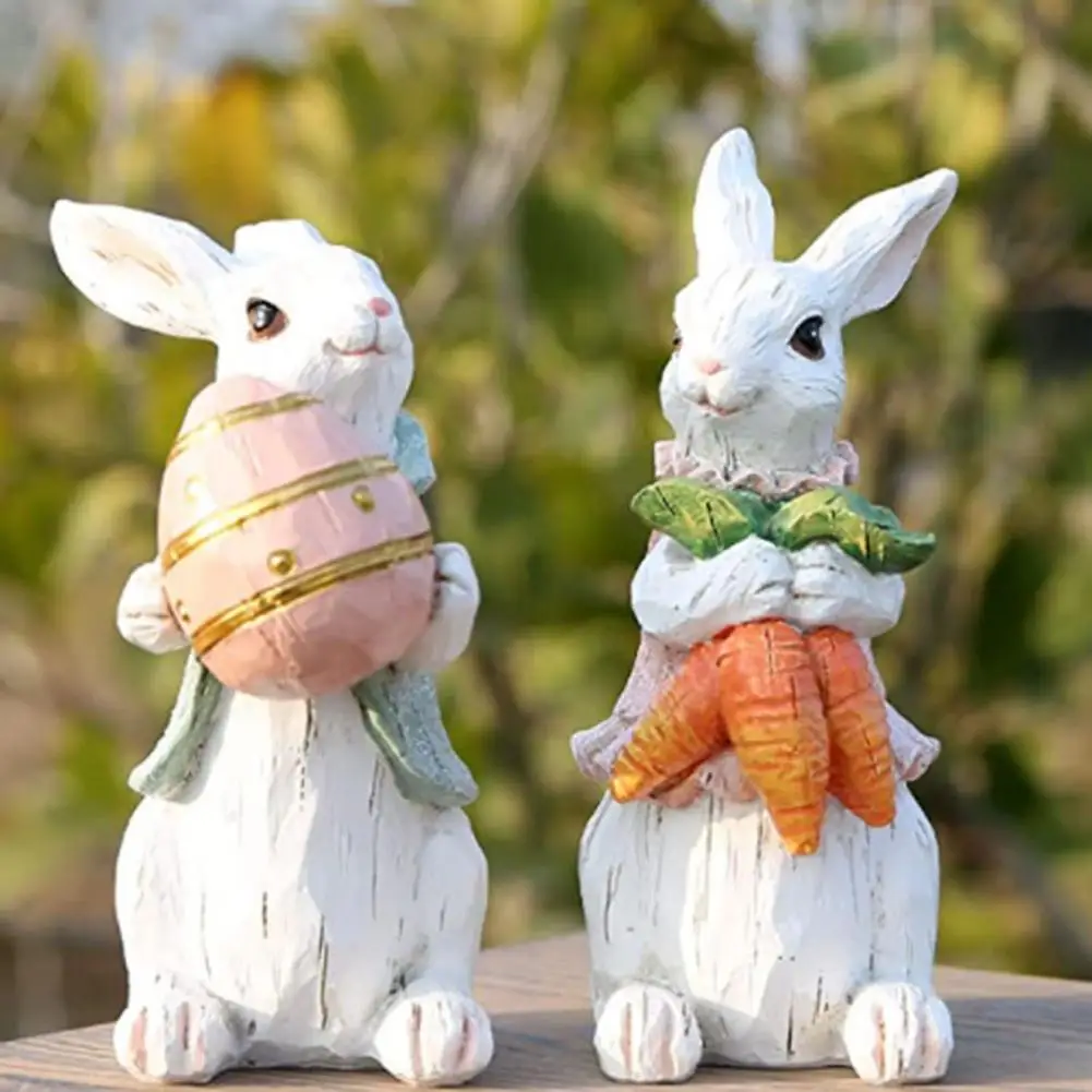 

Spring Easter Delicate Rabbit Ornament Decorative Handicraft Rug Carrot/Egg Easter Figurine Realistic Appearance Bunny Statue