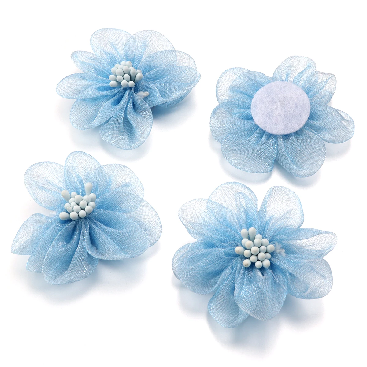 

4 шт./лот, 50 мм, ткань из органзы, цветы ручной работы, искусственные цветы для DIY ювелирных изделий, аппликации для одежды, украшения, принадлежности