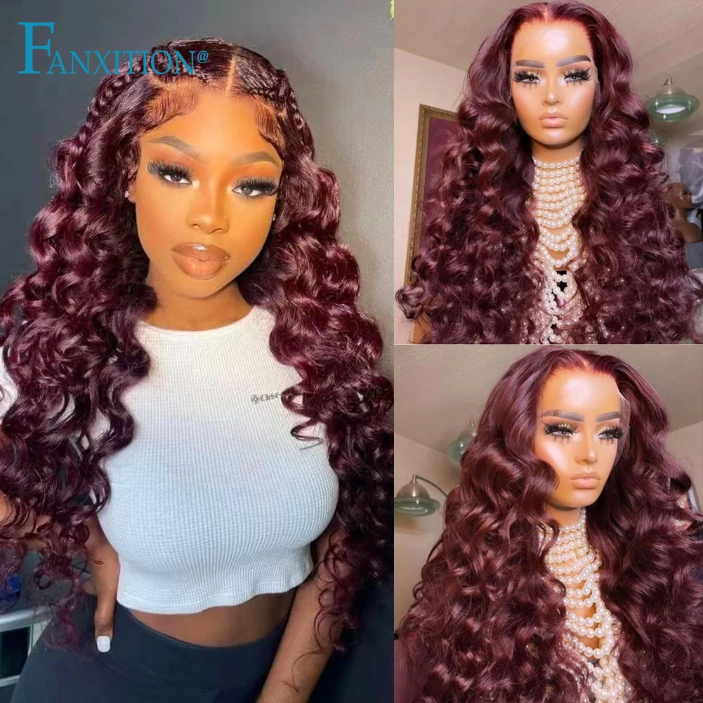 

FANXITION Synthetic Lace Wig Cosplay Wigs Perruques à Dentelle Burgundy Lace Front Wig For Women Body Wave Wig Pre Plucked