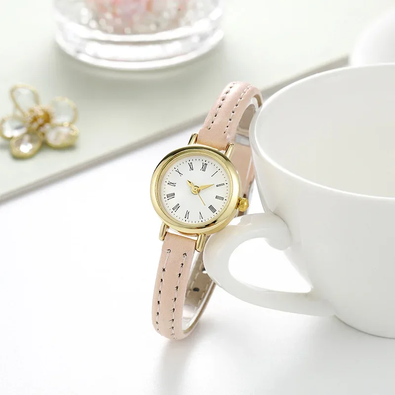 

New Cute Small Dial Student Girls' Watch Academy Style Gold Case Fine Strap Women's Watch