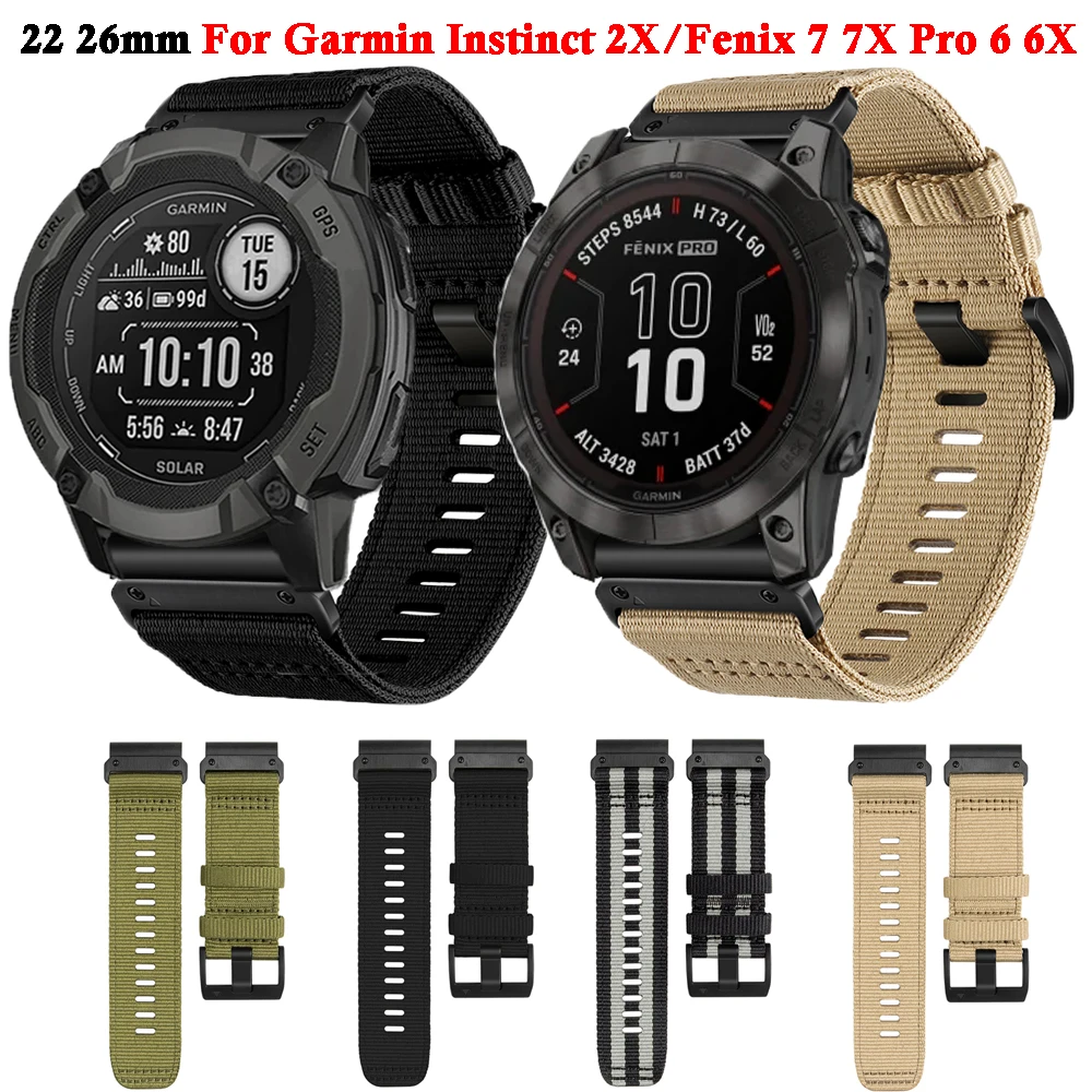 

Ремешок нейлоновый QuickFit для наручных часов, браслет для Garmin Fenix 7 7X Pro 6 6X 5 5X Plus Instinct 2X Epix, аксессуары для смарт-часов, 22 26 мм