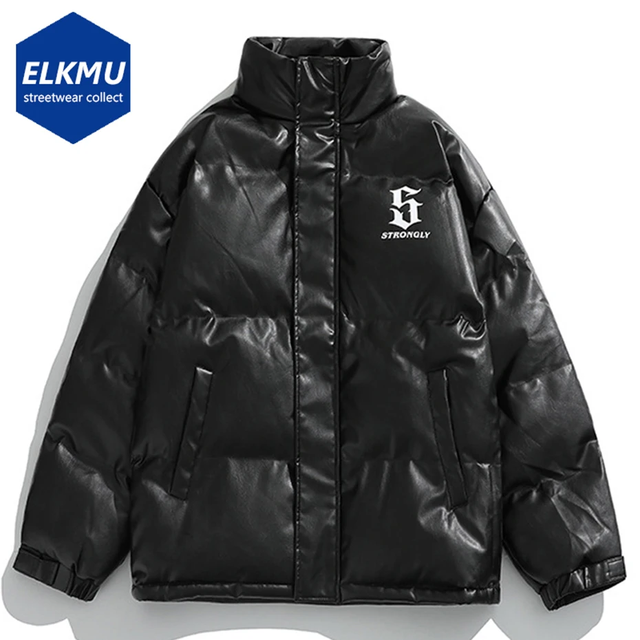 

Men's Winter Leather Parkas 2022 New In Loose Casual Black White Man Thick Jacket Heavy Coat