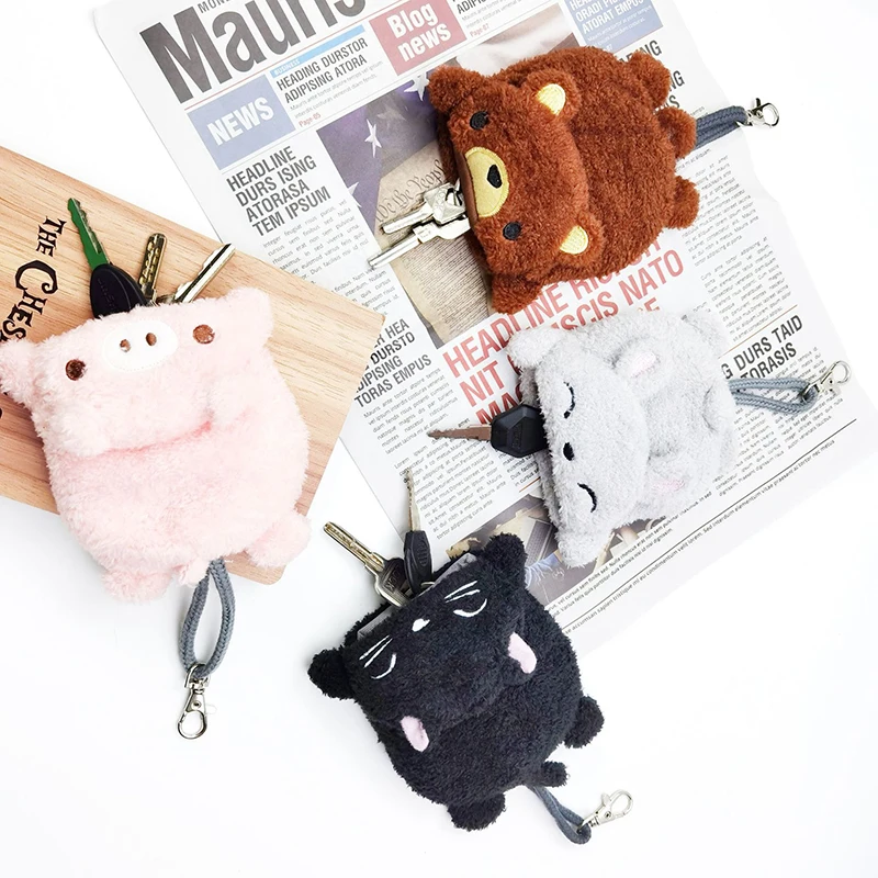 

1Pc Gift Keychain Pendant Money Bag Earphone Case Bear Pig Rabbit Cat Coin Purse Cartoon Strawberry Cake Plush Animal