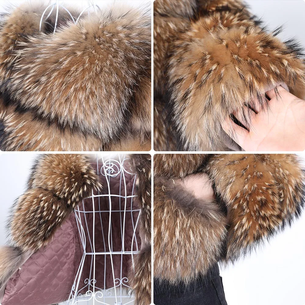 Women Real Fox Fur Coat Winter Natural Fur Overcoat Real Raccoon Fur Jacket With Sleeves Ladies Luxury Warm Thicken Outerwears