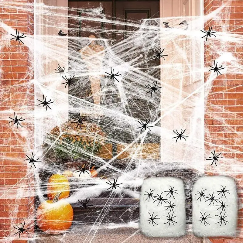 

Halloween Decorations Artificial Spider Web Super Stretch Cobwebs With Fake Spiders Scary Party Scene Decor Horror House Props