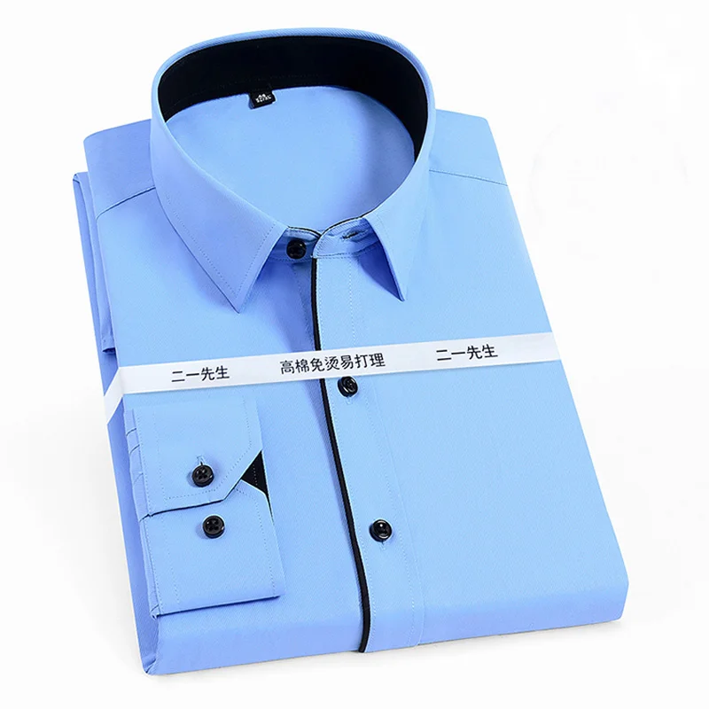 

quality High summer Spring Men Shirt wedding plus Size 8xl 9xl 10XL 11XL 12XL Business oversize Dress office formal Shirt Blue