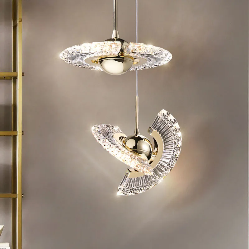 

Modern Flying Saucer Chandelier Crystal Iron Hanging Lamp Bar Dining Room Bedroom Restaurant Commercial Rotating Led Lighting