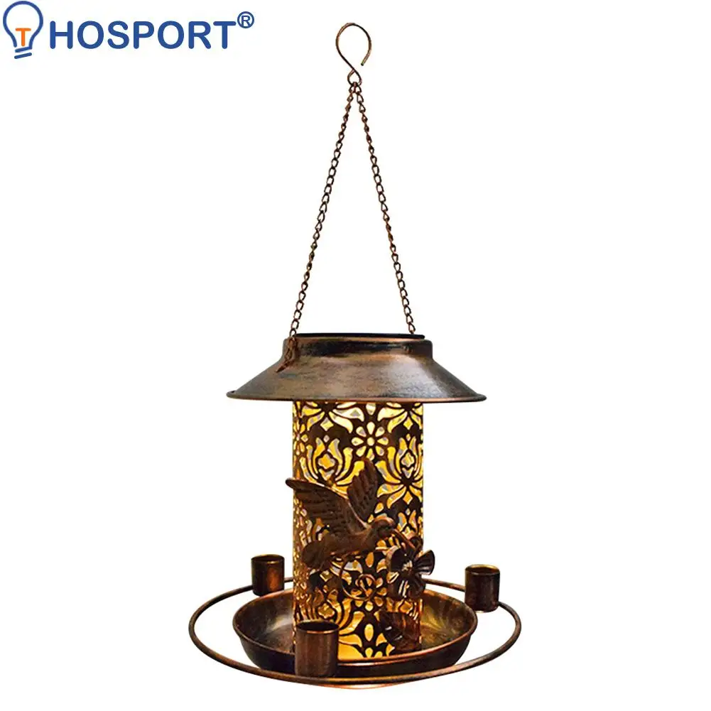 

Solar Bird Feeder LED Light Outdoor Garden Balcony Path Yard Patio Decor Metal Hanging Hollow Bird Feeder Waterproof Lights