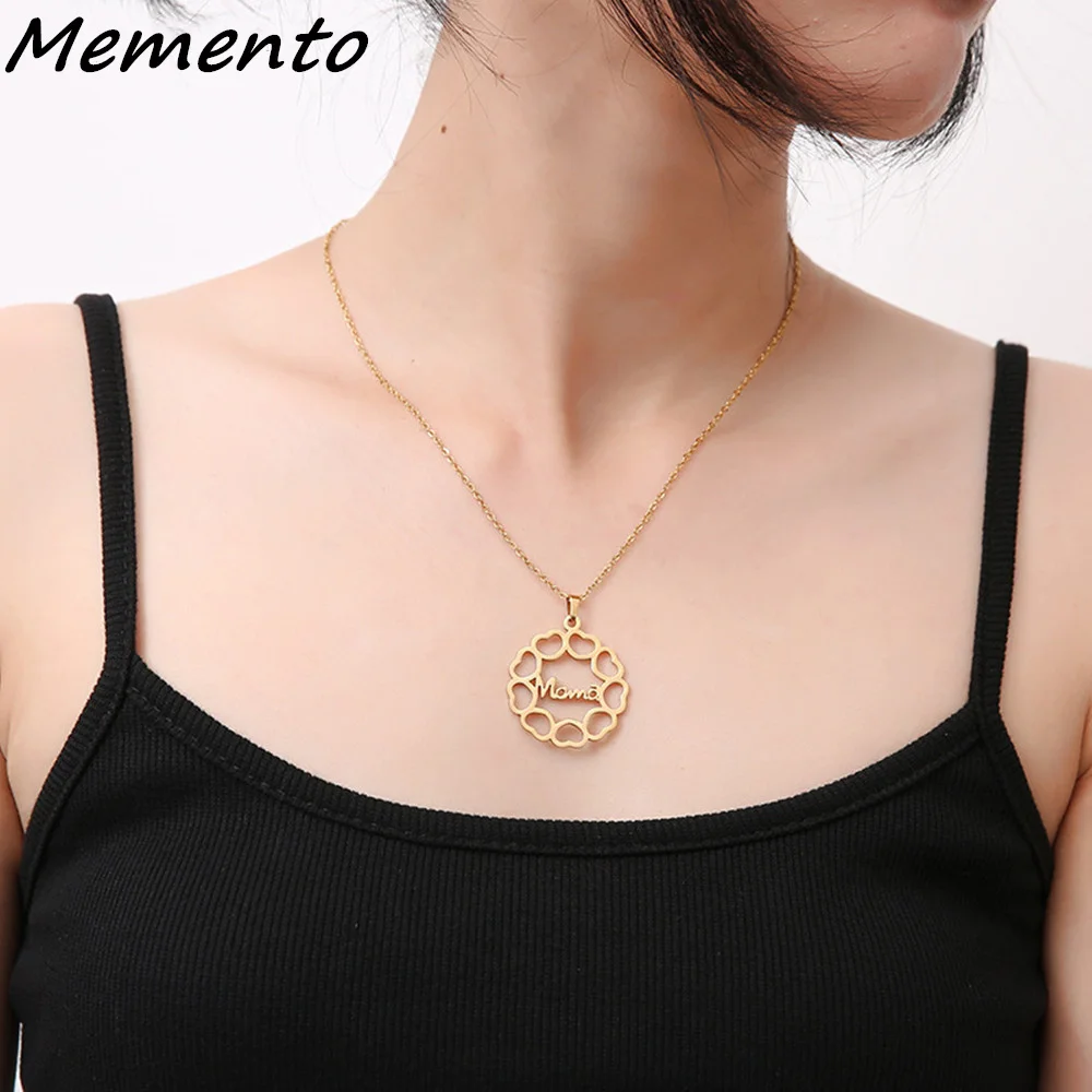 

Подвески Memento Custom в форме сердца для мамы, подвески из нержавеющей стали с круглым именем и надписью, чокер для женщин, подарок на день матери