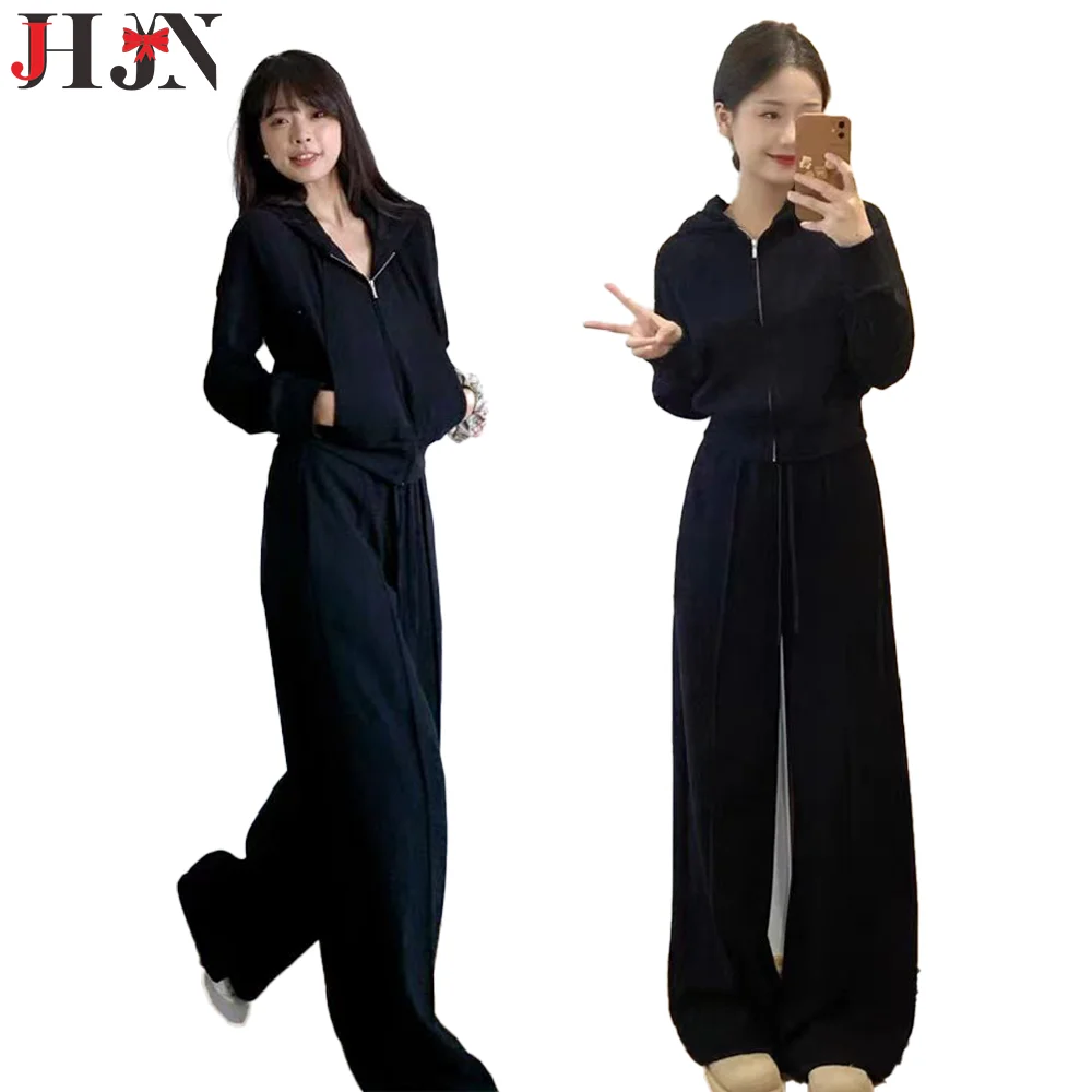 Осень 2024 женский спортивный костюм с капюшоном свободные широкие брюки