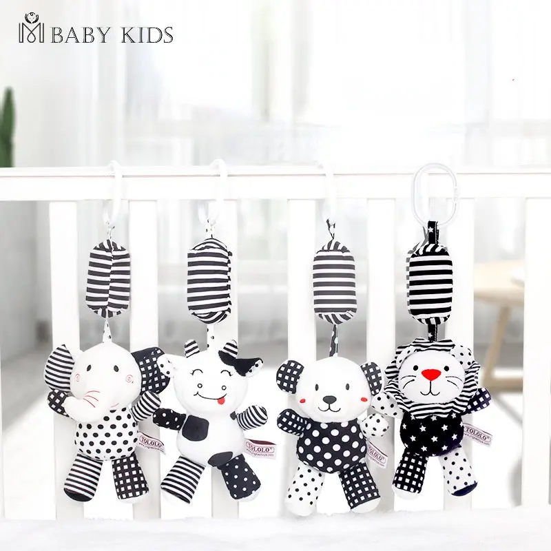 

Newborn Stroller Black And White Wind Chime Bells Soft Plush Rattle Toy Crib Hanging Bell Car Seat Travel Educational Toy Gift