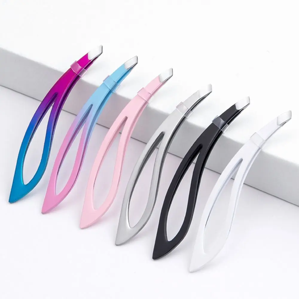 

Curve Handle Flat Oblique Mouth Eyebrow Tweezer Professional Stainless Steel False Eyelashes Applicator Fine Hairs Puller Beauty