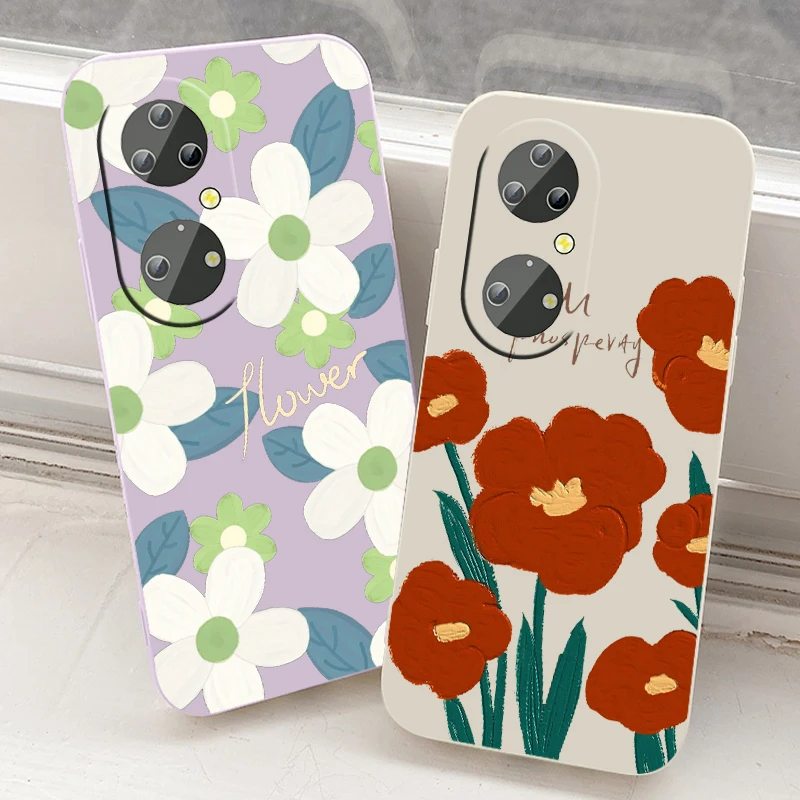 

Funny cute summer flowers Phone Case For Huawei P50 P40 P30 P20 Pro Lite E Y9S Y9A Y9 Y6 Nova Y70 5T 9 5G Liquid Rope