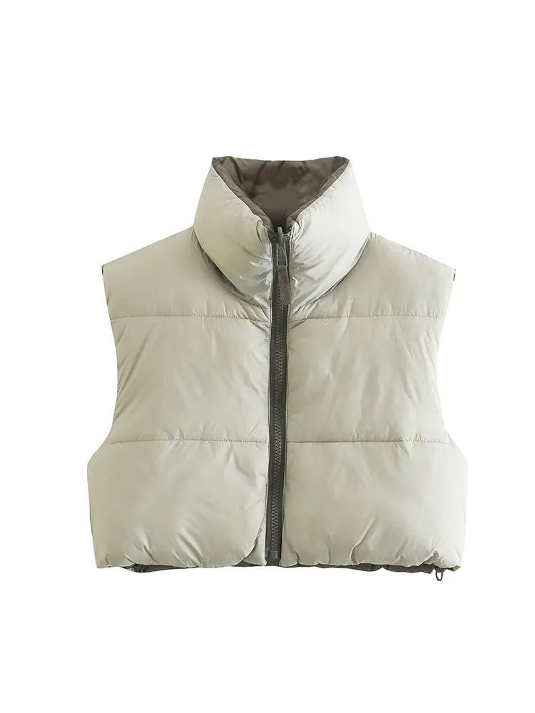 

Женский укороченный жилет из хлопка PB & ZA, винтажный укороченный жилет без рукавов на молнии, зима 2022