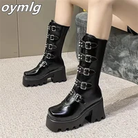 boots womens high heeled motorcycle boots winter new thick soled short tube womens boots punk style mid well boots