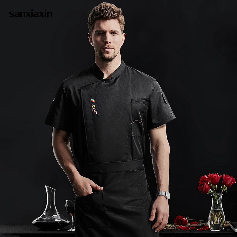 

Черные рубашки шеф-повара, униформа шеф-повара с коротким рукавом, дышащая женская куртка для приготовления пищи, для ресторанов, отелей, кафе, магазинов