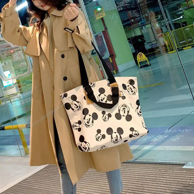 

New Korean TOTE BAG canvas bag cartoon handbag large capacity shoulder bag women's literature bag Mickey student bag