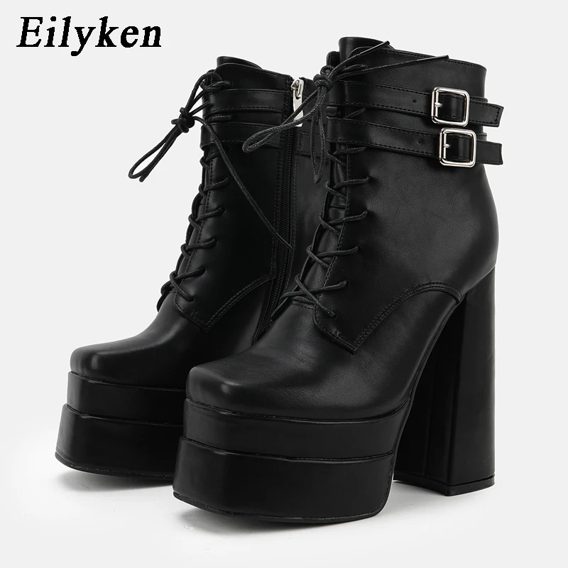 

Eilyken/женские ботильоны в байкерском стиле; Сезон осень-зима; Модные женские вечерние туфли на высоком каблуке и платформе в уличном стиле с п...