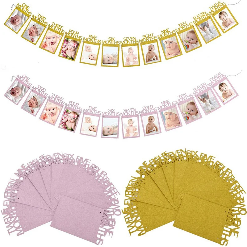 12 Месяцев Фоторамка Баннер Первый Счастливый День Рождения Декорация Вечеринки Для Детей 1-го Года Мальчик Девочка Годовщина Поставки Душ