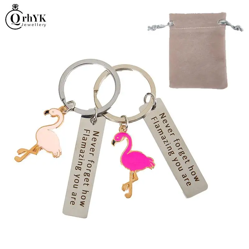 

1pc Fashion Flamingo Pendant Keychain Never Forget How Flamazing You Are Key Ring Creative Gift Velvet Bag