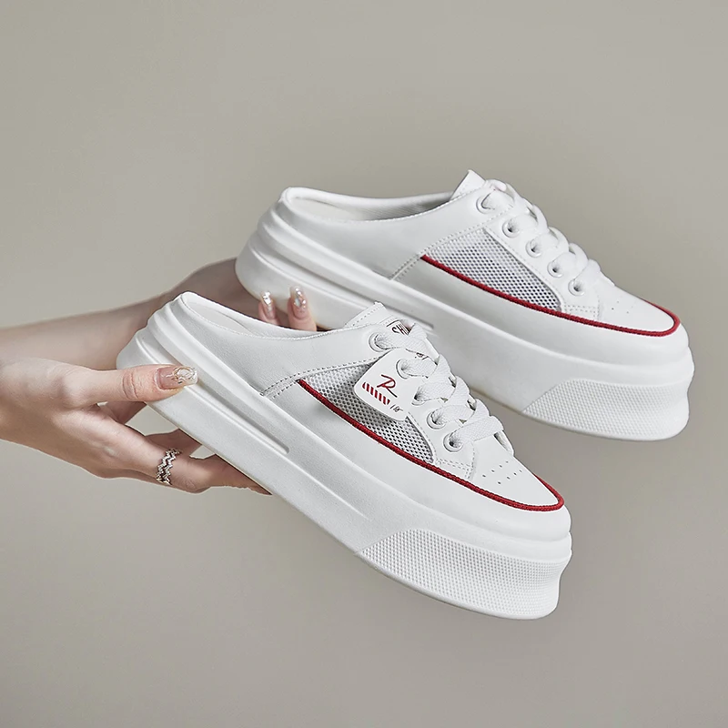 Fashion White Shoes Female 2023 New Style lat-soled Wild Flat-bottomed Summer Thin Section Baotou Half Slippers