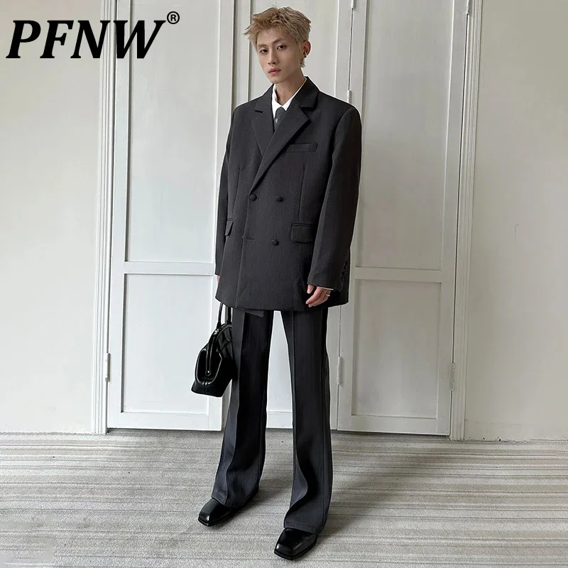 

Мужской двубортный костюм PFNW, брюки-клеш, повседневный пиджак, винтажные комплекты, осень 2023, 28W2048