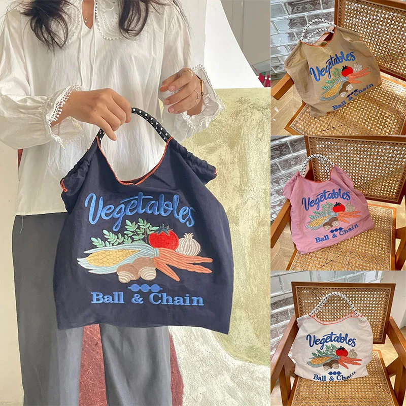 

New Anime Ball Chain Large Capacity Storage Bag Handbag Oxford Cloth Vegetable Embroidery Eco-friendly Shopping Bag Girl Gift