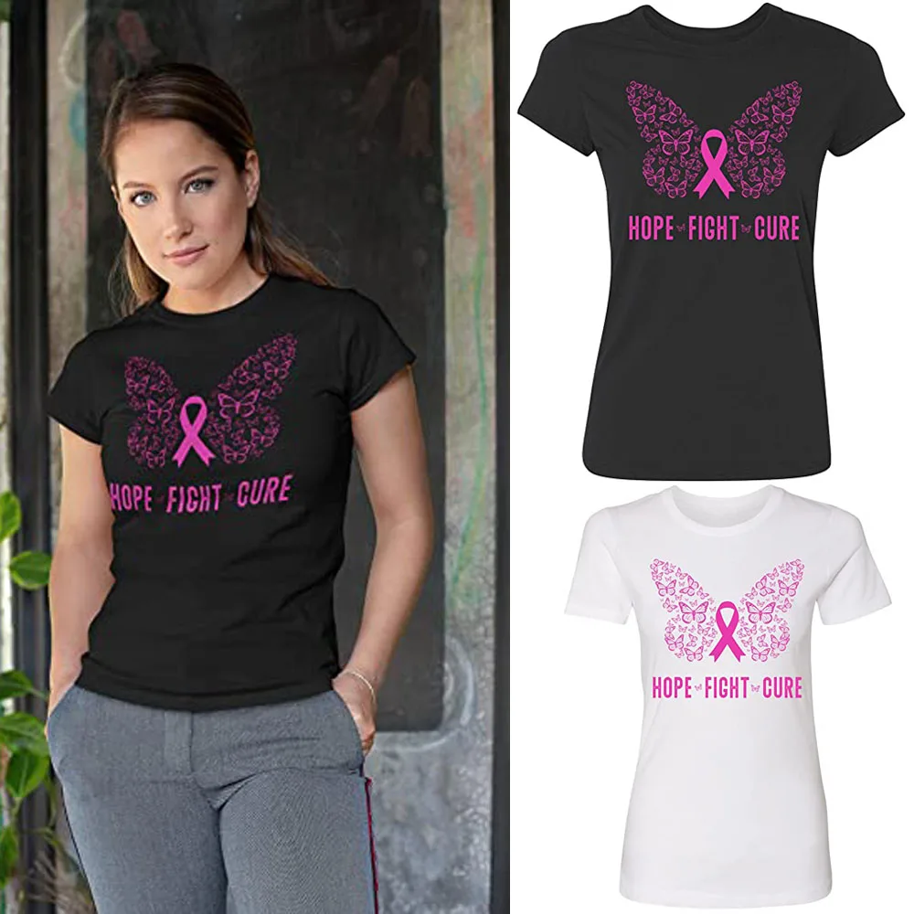 

Butterfly Ribbon Pink Hope Fight Cure I Breast Cancer Awareness Support Women's T-Shirt Graphic T Shirts Clothing Woman