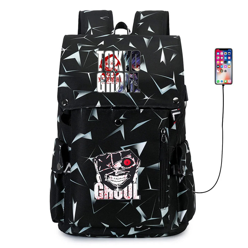 

Anime Tokyo Ghoul Oxford Cloth Backpack USB Charging Knapsack Teenager Zip Packsack Student Cartoon Schoolbag Travel Laptop Bag