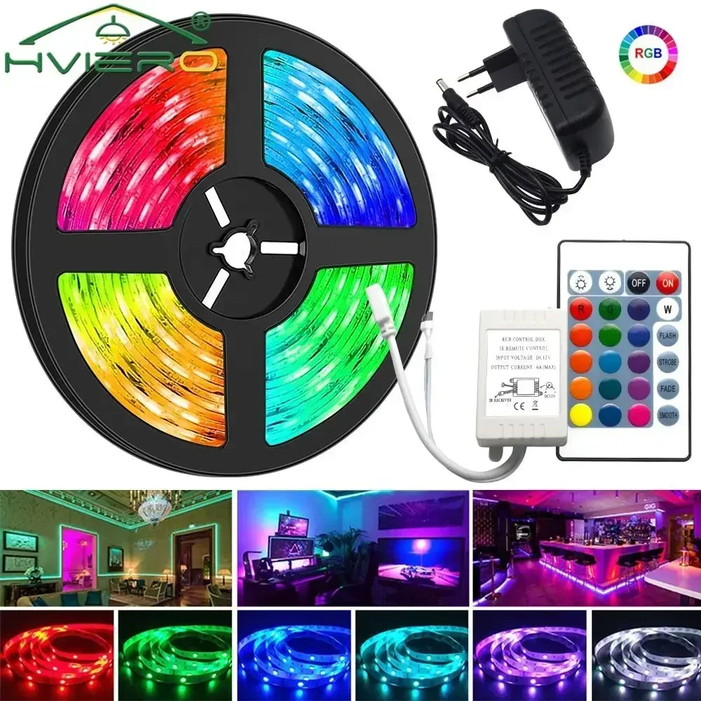 10 м светодиодная лента 5050 RGB Light Гибкая в полоску DC 12 В Диодная 24/44 клавиши
