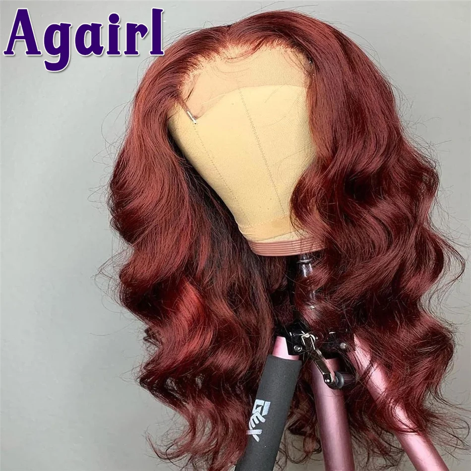 HD Transparent 13x6 Lace Frontal Wigs Dark Burgundy Body Wave Lace Front Wig Malaysian Human Hair Wigs for Women with Baby Hair