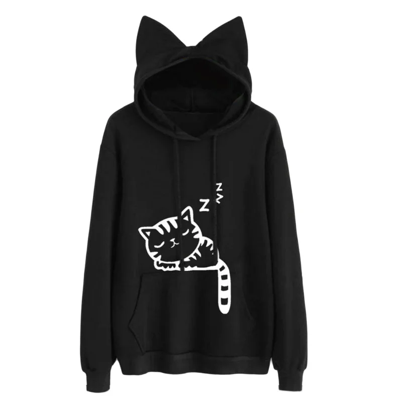 

Kawaii Hoodies Cat Ears Hoodies Harajuku Cute Women Sweatshirts Kawaii Cat Pattern Spring Autumn Pullovers Funny Print Girls