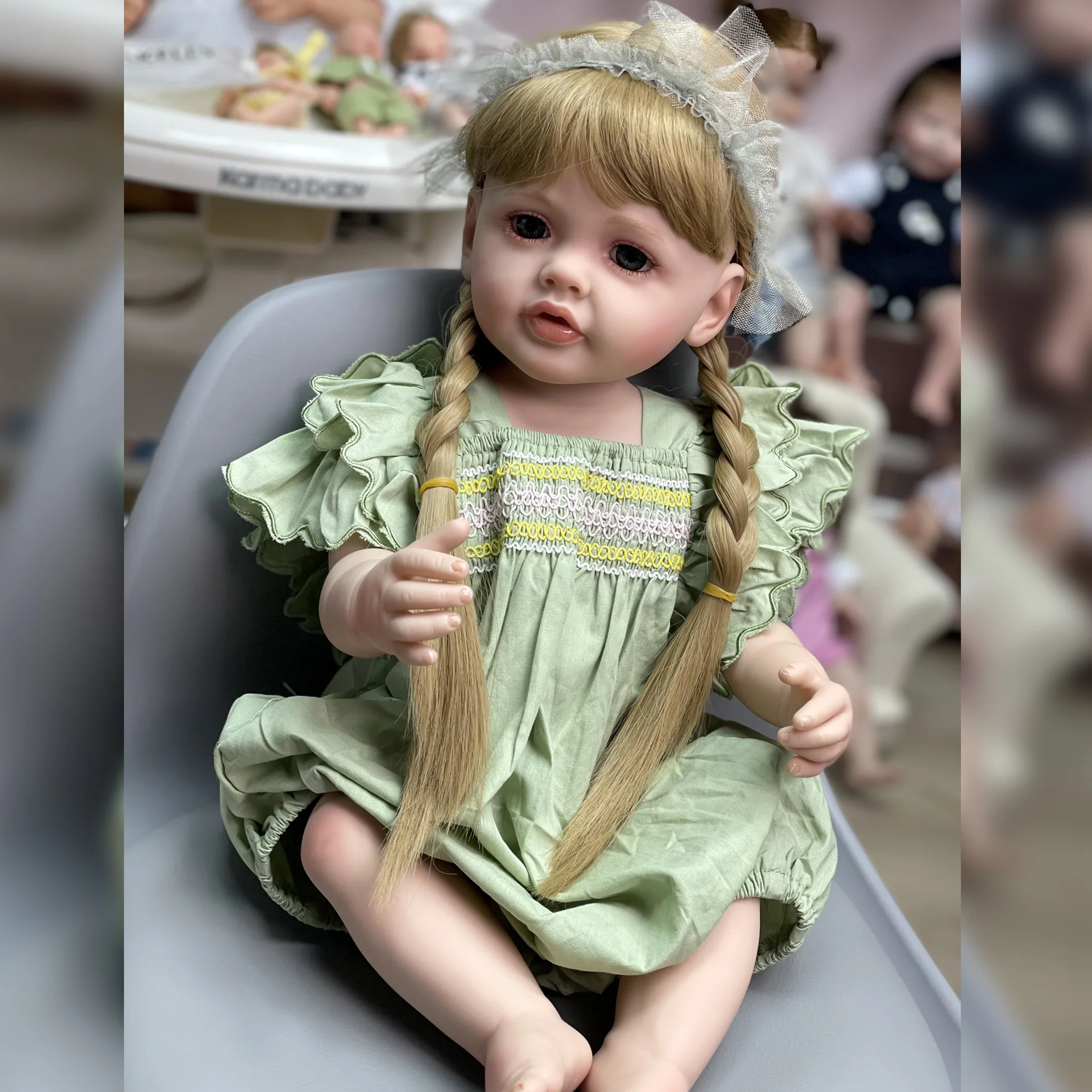 

OtardDolls 60 см полный виниловый реборн кукла для маленьких девочек милый реборн с зеленым комбинезоном мягкие детские реальные куклы подарок