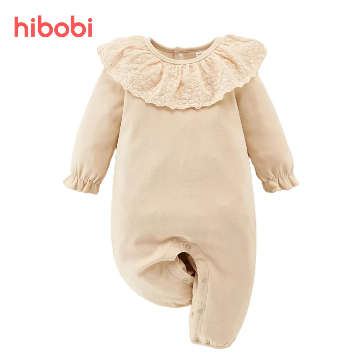 

hibobi Baby Girl Sweet Ruffle-collar Long Sleeve Infant Solid Jumpsuit Autumn For Newborns One-Piece Baby Outfit