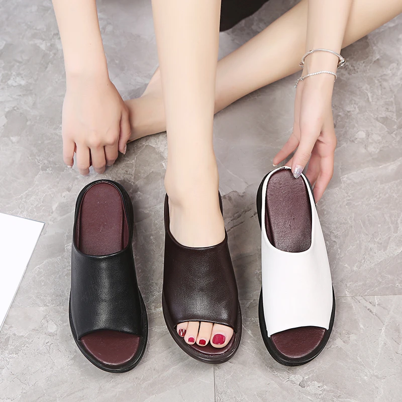 Slippers Women Summer 2023 New Ethnic Style Wedge with Fish Mouth One Word Drag Cake Thick Bottom Women's Shoes Large Size