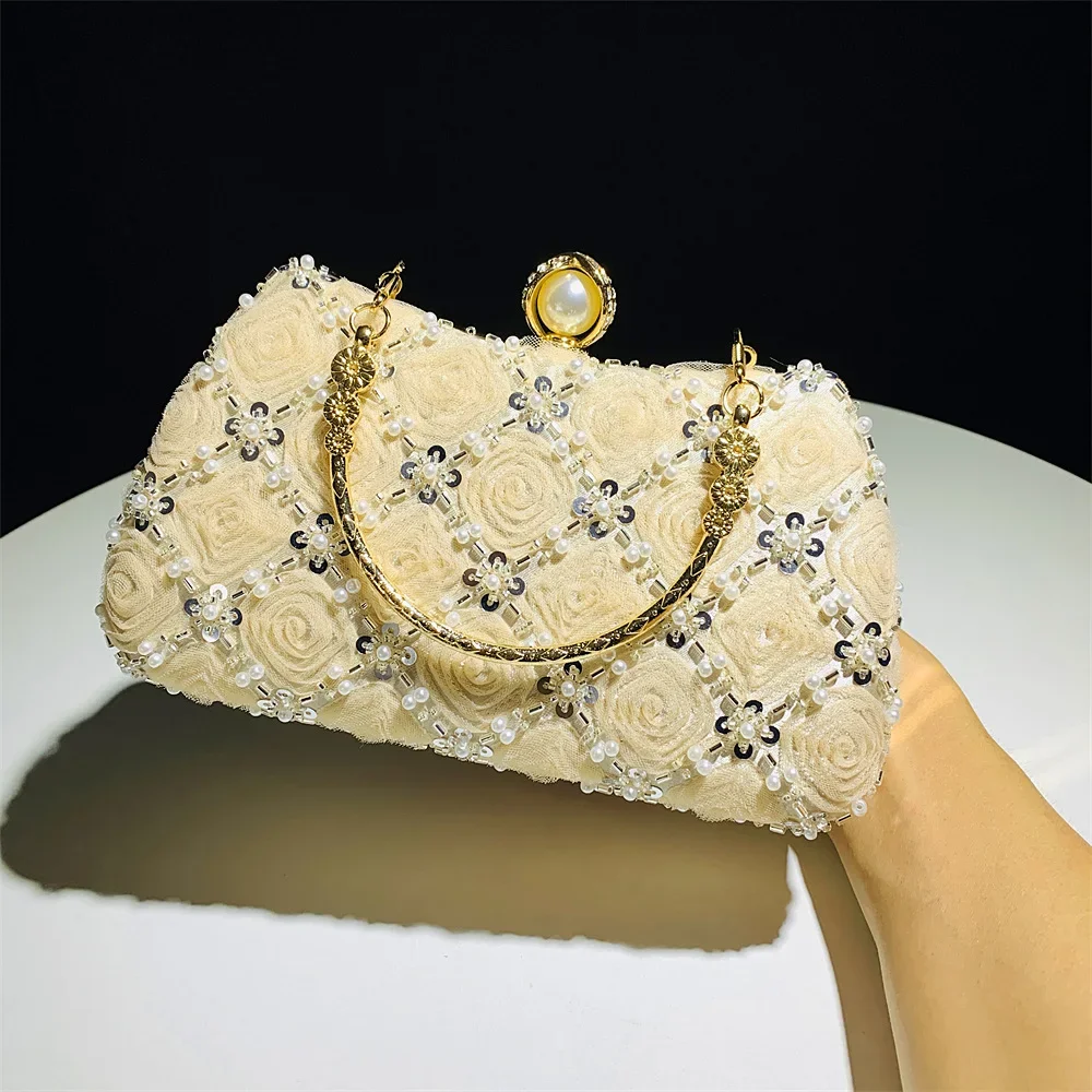 Модная женская сумка ручной работы с цветами и бисером для банкета свадьбы