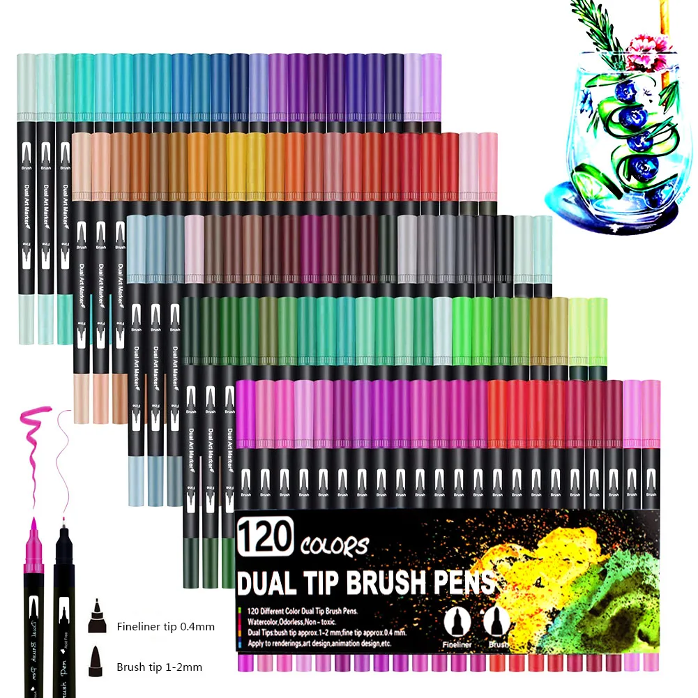 

Watercolor Pen Brush Markers Dual Tip Fineliner Drawing for Coloring Art Markers 12 24 36 48 60 72 100 120 Colors Pens