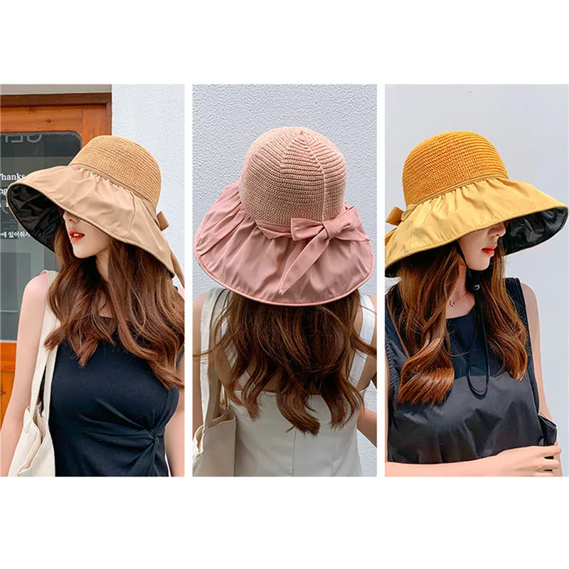 

Шляпа Женская сетчатая плетеная, Панама от солнца, с защитой от ультрафиолета 50 +, элегантная Складная, для пляжа и отдыха на открытом воздухе, для путешествий, летняя