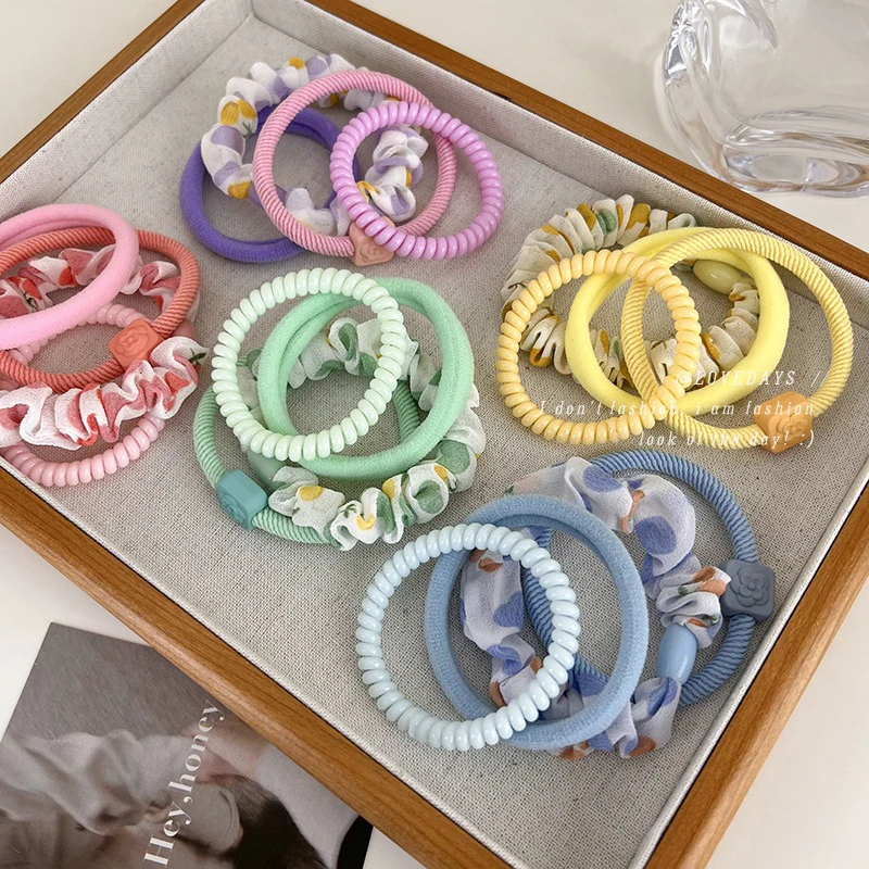 

Ponytail Holder Rubber High Elastic Hair Bands Colorful Hair Rope Hair Accessory Cute Chiffon Flower Hair Tie 4pcs/Set Headwear