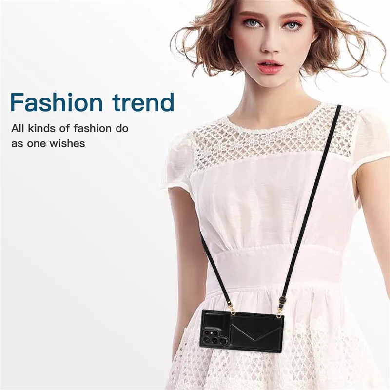 Wallet Phone Case For Samsung Galaxy S22 S21 S20 Fe Plus Ultra Card Slot Holder Lanyard Strap Zipper Bag Purse Leather Cover