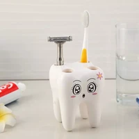 storage holder brush rack cartoon teeth shape bathroom suppies 4 holes shaving toothbrush holder stand