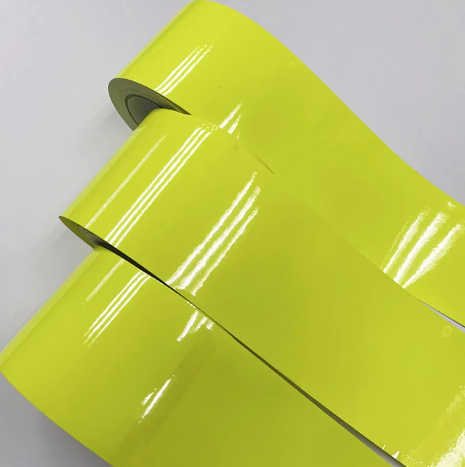 

10 см * 200/300/500/600 см Глянцевая флуоресцентная желтая Автомобильная виниловая оберточная пленка листовая воздухопроницаемая самоклеящаяся на...