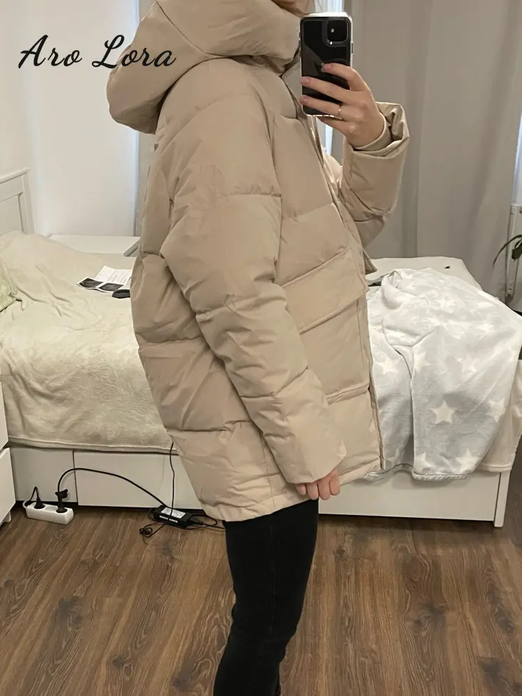 Autumn Winter Thicken Warm Medium Long Parka Women Casual Sweety Solid Color Big Pocket Loose Hooded Coat Chic Jackets Outwear